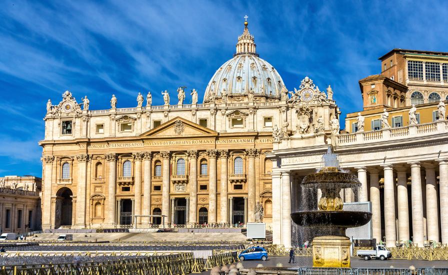 View of the Vatican City in Italy, featuring the iconic St. Peter's Basilica

